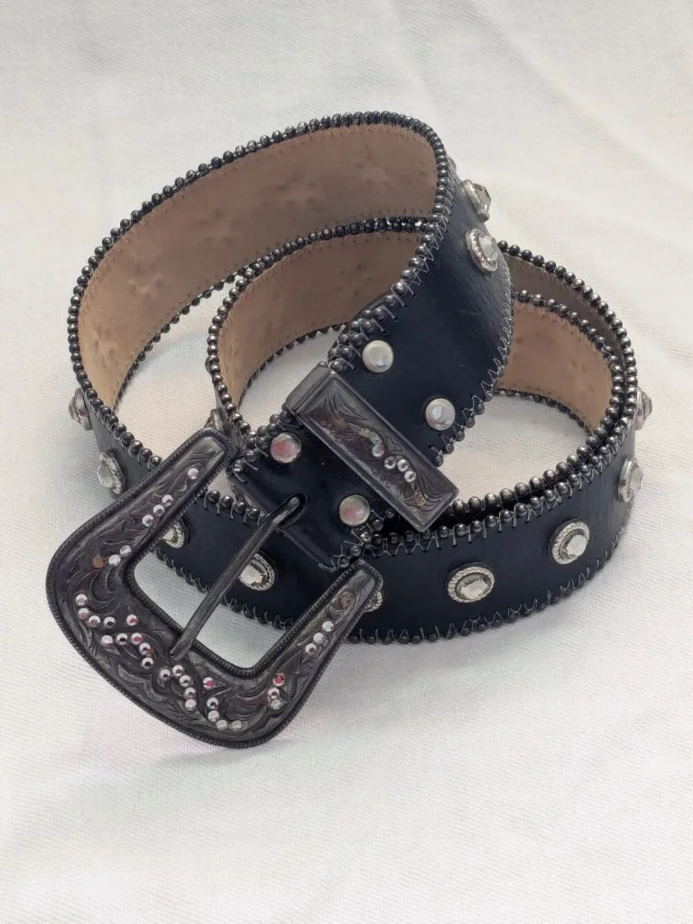 Vintage Leatherock Black Studded Leather Western Belt 34